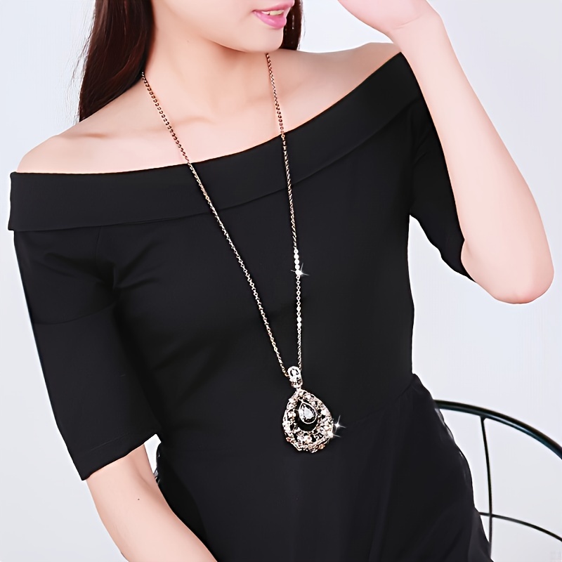 Long Necklace with Golden Artificial Crystal for Women